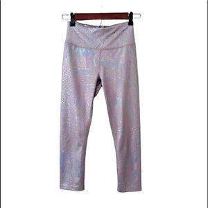 Fila Sport Holographic Iridescent Cropped Leggings Size XS Silver Activewear